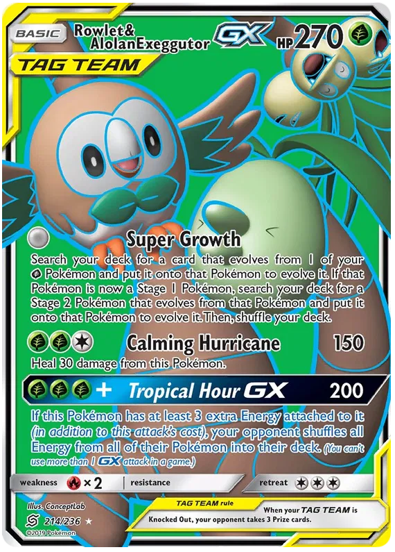 Rowlet & Alolan Exeggutor GX - Unified Minds #214